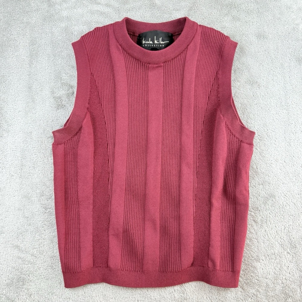 Nicole Miller Collection Top Women Small Burgundy Knit Ribbed Sleeveless Cropped